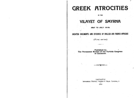 Greek Atrocities in the Vilayet of Smyrna