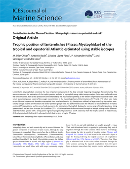 Original Article Trophic Position of Lanternfishes (Pisces