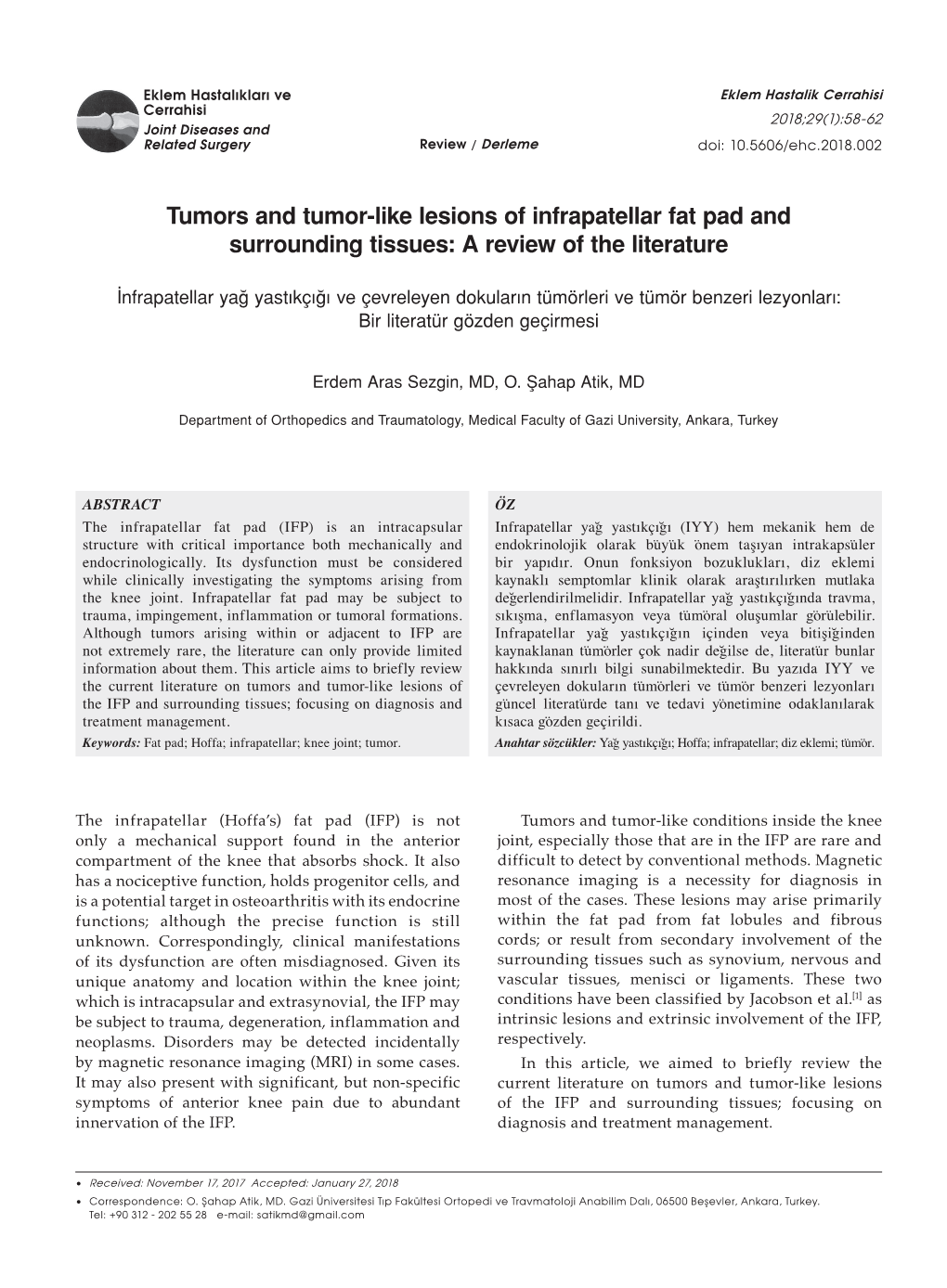 Tumors and Tumor-Like Lesions of Infrapatellar Fat Pad and Surrounding ...