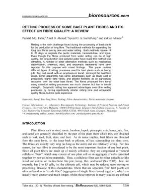 Retting Process of Some Bast Plant Fibres and Its Effect on Fibre Quality: a Review