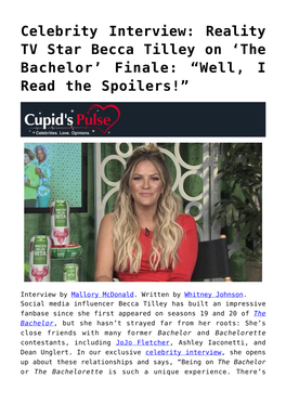 Celebrity Interview: Reality TV Star Becca Tilley on 'The Bachelor'