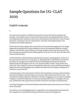 Sample Questions for UG-CLAT 2020