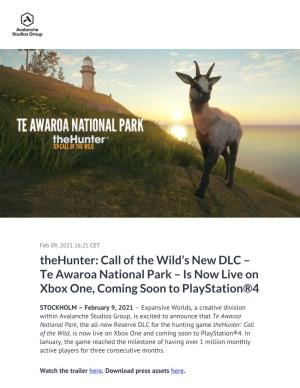 Thehunter: Call of the Wild's New DLC – Te Awaroa National Park – Is