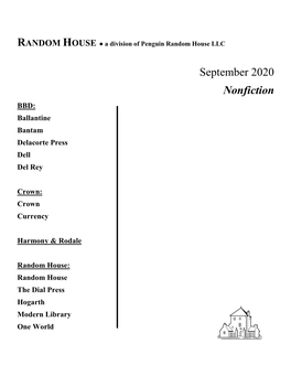 September 2020 Nonfiction BBD: Ballantine Bantam Delacorte Press Dell Del Rey