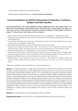 Generic Boundaries in Subtribe Saussureinae (Compositae: Cardueae): Insights from Hyb-Seq Data