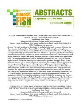 2010 Fish Biology Congress Abstracts STUDING on DISTRIBUTION OF