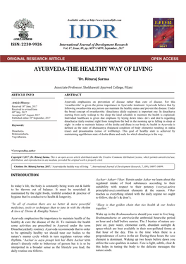 Ayurveda-The Healthy Way of Living