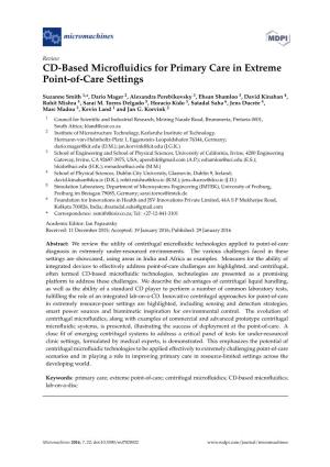 CD-Based Microfluidics for Primary Care in Extreme Point-Of-Care Settings