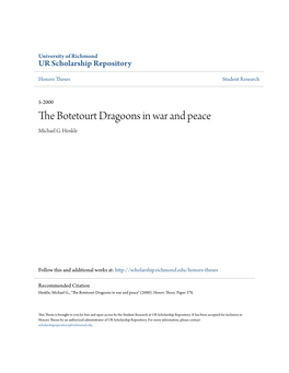 The Botetourt Dragoons in War and Peace Michael G