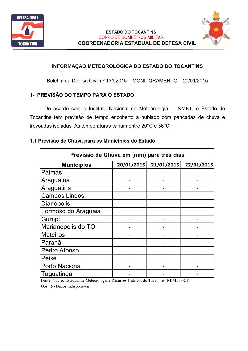 Estado Do Tocantins Corpo De Bombeiros Militar Coordenadoria Estadual De Defesa Civil