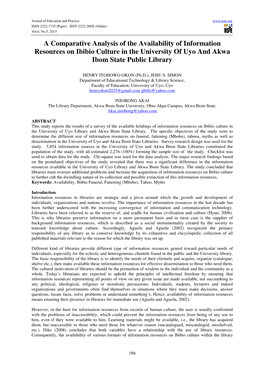 A Comparative Analysis of the Availability of Information Resources on Ibibio Culture in the University of Uyo and Akwa Ibom State Public Library