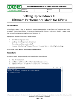 Setting up Windows 10 Ultimate Performance Mode for Xview