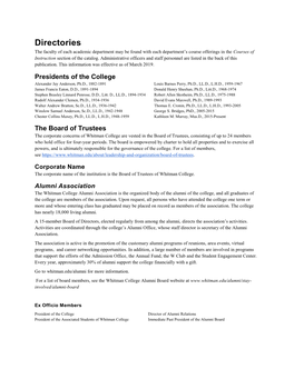 Directories the Faculty of Each Academic Department May Be Found with Each Department’S Course Offerings in the Courses of Instruction Section of the Catalog