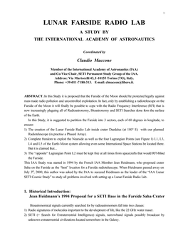 Lunar Farside Radio Lab a Study by the International Academy of Astronautics