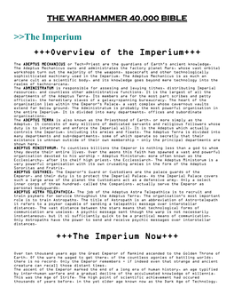 The Imperium +++Overview of the Imperium+++ +++The Imperium