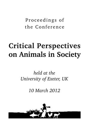 Proceedings of the Critical Perspectives on Animals in Society