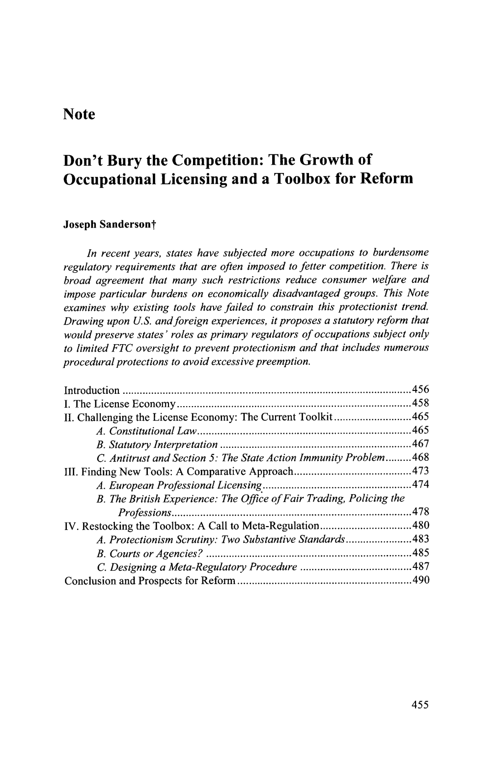 The Growth of Occupational Licensing and a Toolbox for Reform