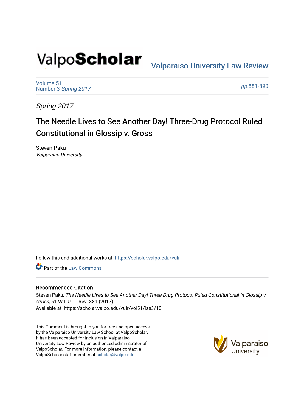 The Needle Lives to See Another Day! Three-Drug Protocol Ruled Constitutional in Glossip V. Gross