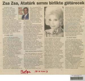 Zsa Zsa, Atatürk Sırrını Birlikte Götürecek