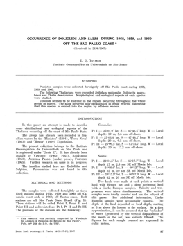 OCCURRENCE of OOLIOLIOS ANO SALPS OURING 1958, 1959, and 1960 OFF the SÃO PAULO COAST ~ (Received in 26/6/1967)