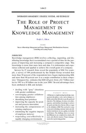 The Role of Project Management in Knowledge Management
