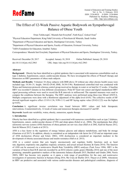 The Effect of 12-Week Passive Aquatic Bodywork on Sympathovagal Balance of Obese Youth