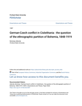German-Czech Conflict in Cisleithania : the Question of the Ethnographic Partition of Bohemia, 1848-1919