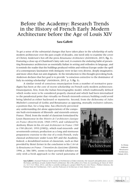 Research Trends in the History of French Early Modern Architecture Before the Age of Louis XIV