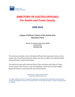 DIRECTORY of ELECTED OFFICIALS for Austin and Travis County