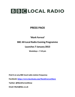 'Mark Forrest' BBC All-Local Radio Evening Programme Launches 7 January 2013