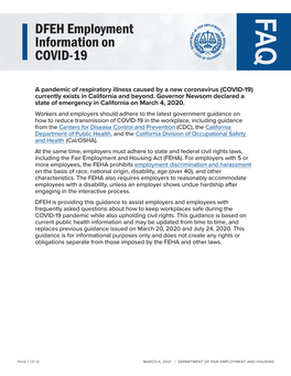 DFEH Employment Information on COVID-19 (Ca.Gov)