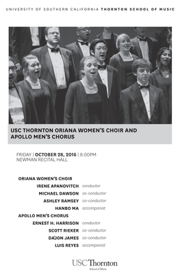 Usc Thornton Oriana Women's Choir and Apollo Men's Chorus