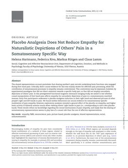 Placebo Analgesia Does Not Reduce Empathy for Naturalistic Depictions