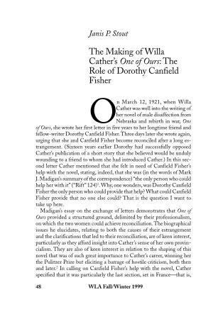The Making of Willa Cather's One of Ours: the Role of Dorothy Canfield