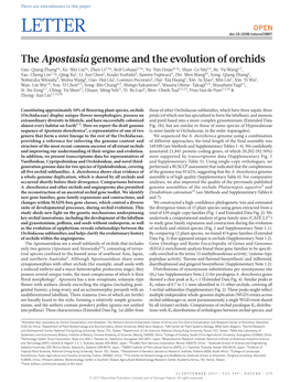 The Apostasia Genome and the Evolution of Orchids