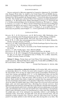 FLORIDA FIELD NATURALIST Surveys Conducted in 1984 Were Supported by Cooperative Agreement No. 14-16-0009