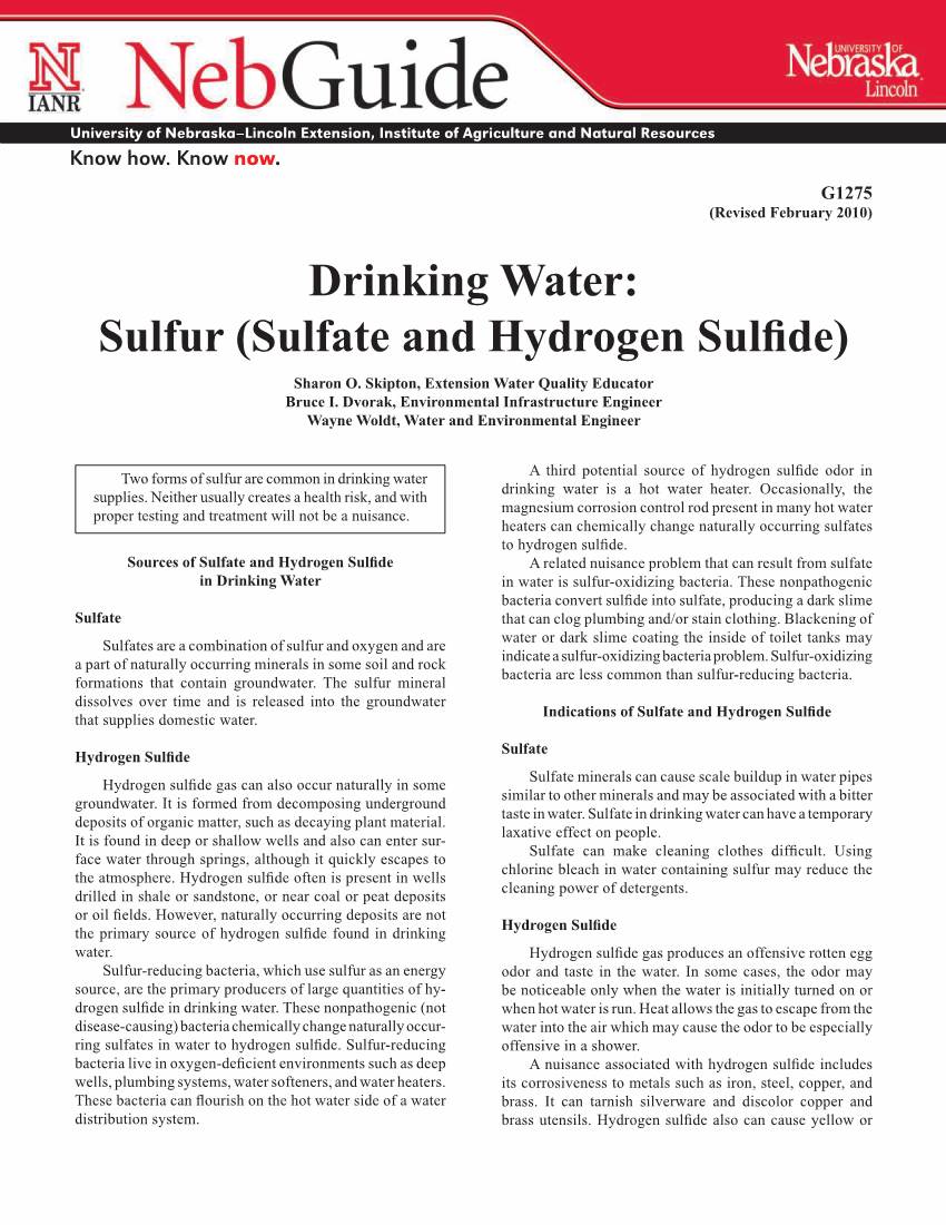 Drinking Water: Sulfur (Sulfate and Hydrogen Sulfide) Sharon O