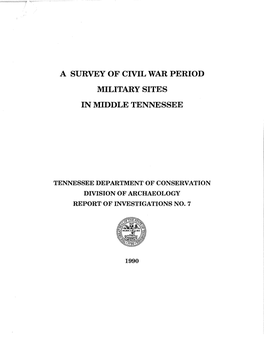 A Survey of Civil War Period Military Sites in Middle Tennessee