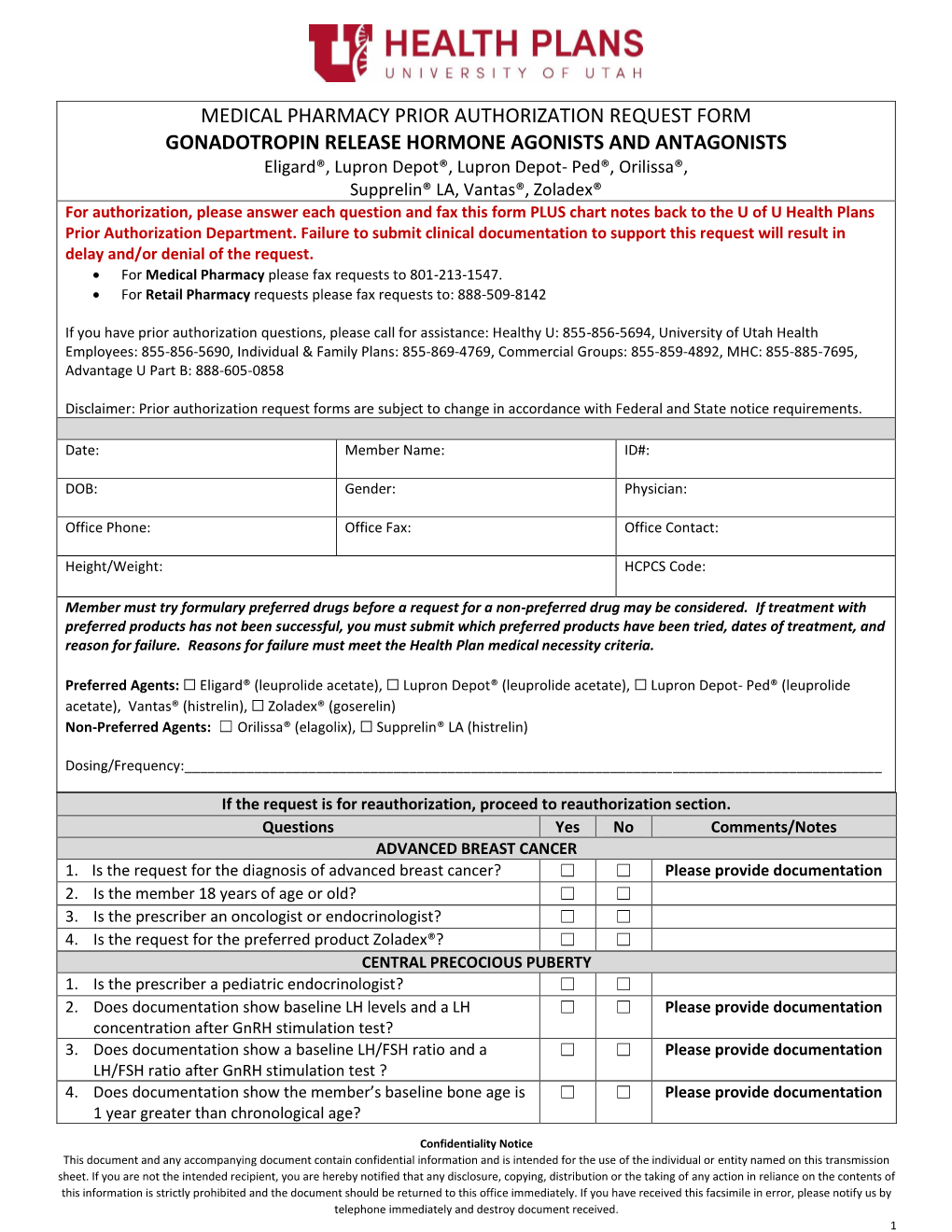 Medical Pharmacy Prior Authorization Request Form Gonadotropin Release