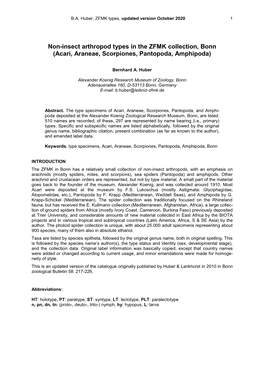 Non-Insect Arthropod Types in the ZFMK Collection, Bonn (Acari, Araneae, Scorpiones, Pantopoda, Amphipoda)