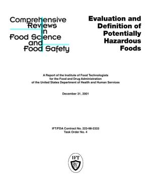 Evaluation and Definition of Potentially Hazardous Foods