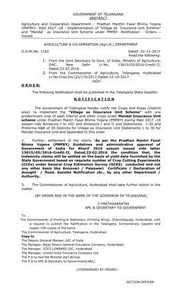 Telangana Government Notification Rabi 2017-18