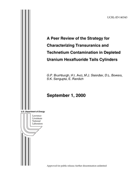 Peer Review of the Strategy for Characterizing Transuranics and Technetium Contamination in Depleted Uranium Hexafluoride Tails Cylinders