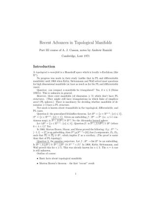 Recent Advances in Topological Manifolds