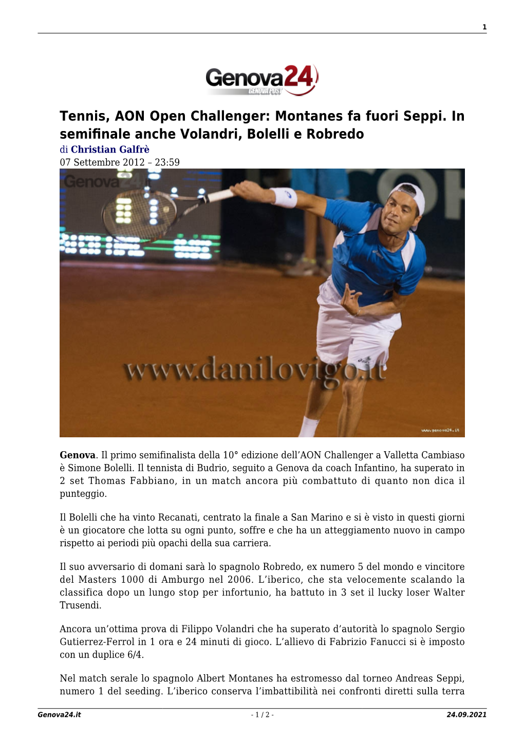 Tennis, AON Open Challenger: Montanes Fa Fuori Seppi