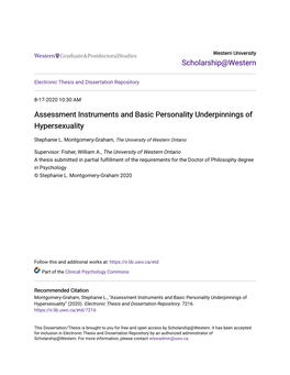 Assessment Instruments and Basic Personality Underpinnings of Hypersexuality