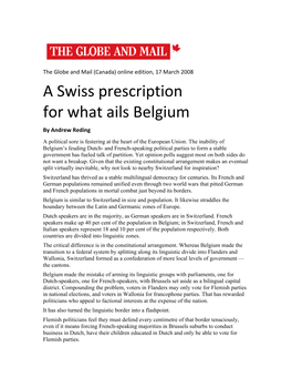 A Swiss Prescription for What Ails Belgium for What Ails Belgium a Swiss Prescription for What Ails Belgium a Swiss Prescriptio