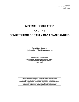 Imperial Regulation and the Constitution of Early Canadian Banking