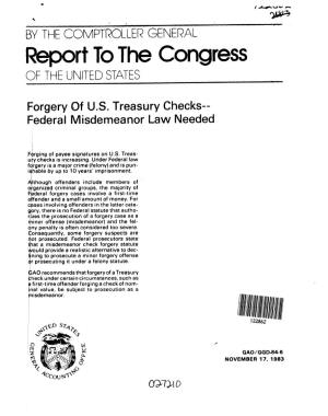 GGD-84-6 Forgery of U.S. Treasury Checks--Federal Misdemeanor Law