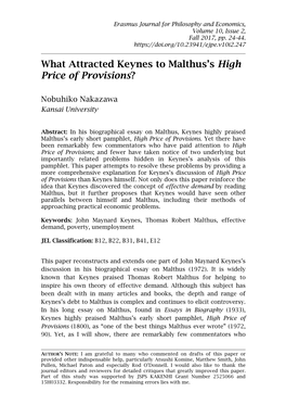 What Attracted Keynes to Malthus's High Price of Provisions?